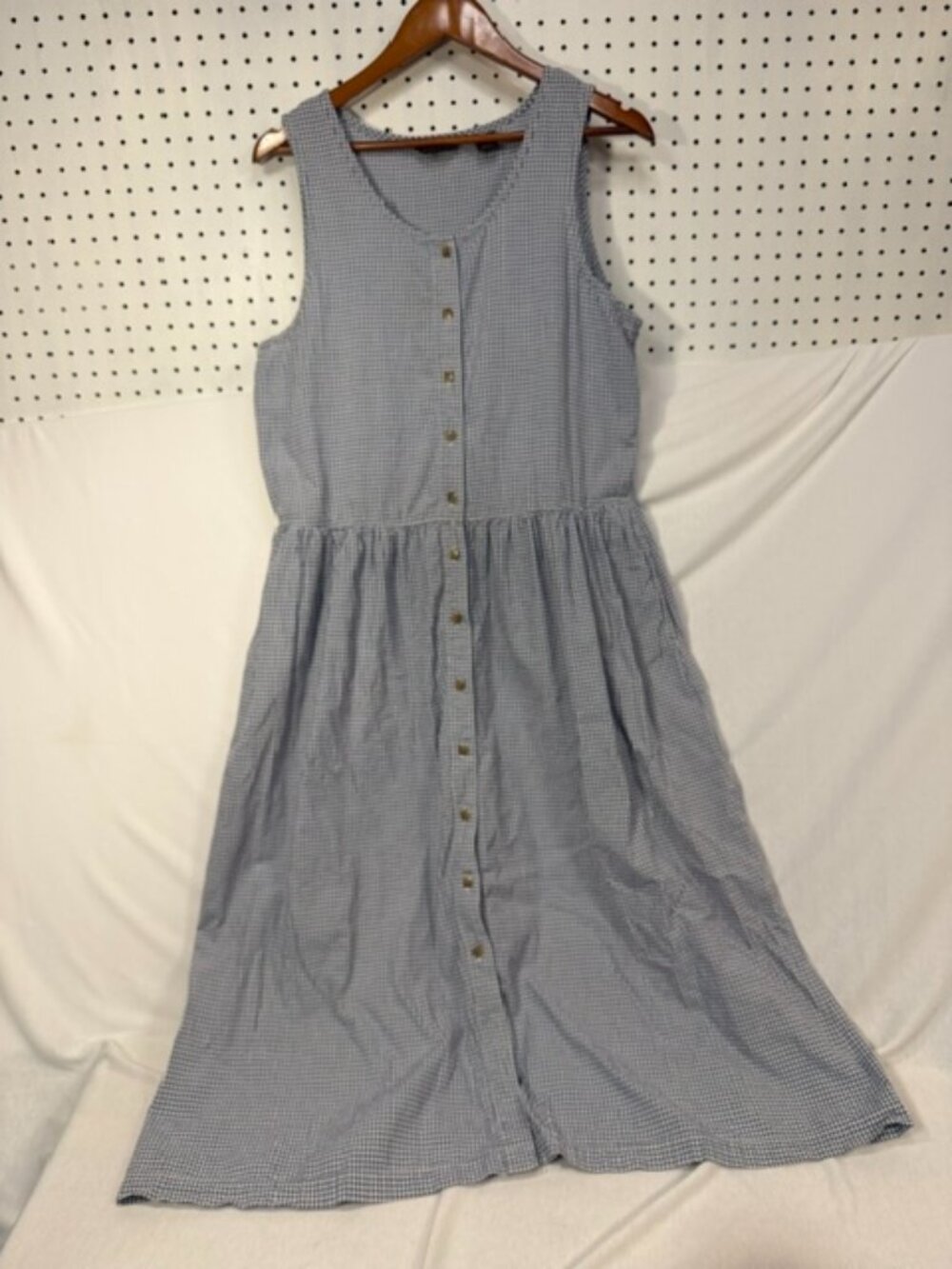 Eddie Bauer Gingham Button-Front Midi Sundress with Pockets Medium Vintage